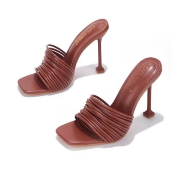 Women's Cape Robbin Mexmon Square Heel Slip On Sandals Mules Shoes Brown - Picture 2 of 10